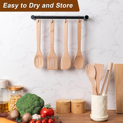 Eisinly Wooden Spoons for Cooking 7-Piece, Kitchen Nonstick Wood Cooking Utensils Set, Durability Wooden Spatula Spoon for Everyday Use, Light Yellow - Image 5