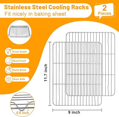 TeamFar Cooling Rack, 11.7” x 9” Stainless Steel Wire Baking Rack for Cooking Roasting Grilling, Fit for Oven Pan, Oven & Dishwasher Safe, Non-toxic & Heavy-Duty, 2PCS - Image 2