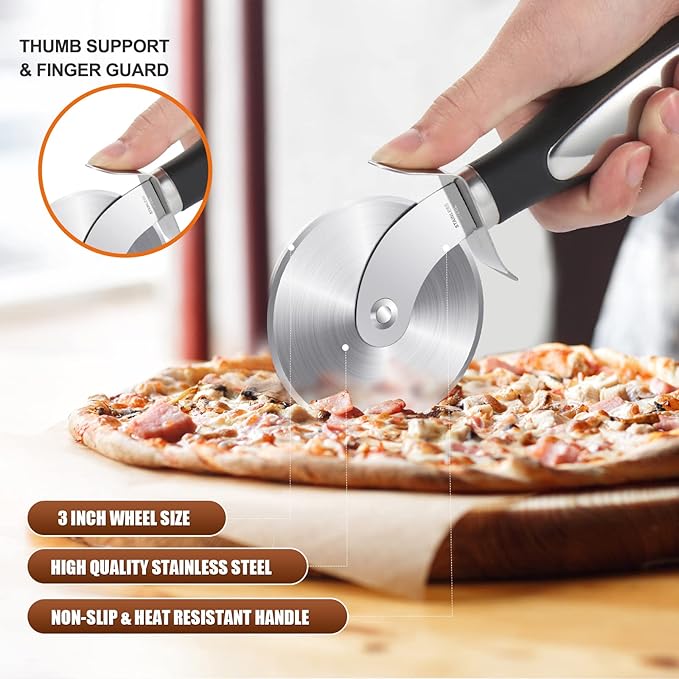 SCHVUBENR Premium Pizza Cutter Wheel - Ultra Sharp Stainless Steel Pizza Slicer with Non-Slip Soft Grip Handle - Multi-Purpose Cutter for Pizza, Dough & Pastry - Dishwasher Safe, Easy to Clean - Black - Image 3
