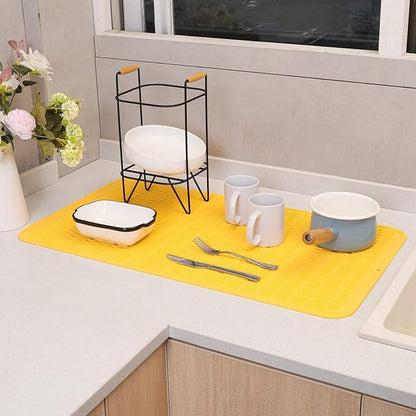 MicoYang Silicone Dish Drying Mat for Multiple Usage,Easy clean,Eco-friendly,Heat-resistant Silicone Mat for Kitchen Counter or Sink,Refrigerator or Drawer Liner Yellow 4XL 32 inches x 18 inches - Image 7