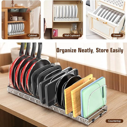 Housolution Cutting Board Organizer Rack, Expandable Baking Tray and Cookie Sheet Organizer with 14 Adjustable Dividers, Bakeware Muffin Tin Cupcake Pan Storage Organizer for Cabinet, Silver - Image 6