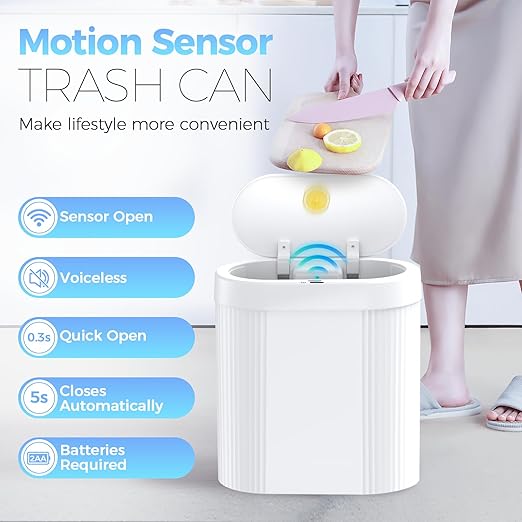 jinligogo 2 Pack 5 Gallon Bathroom Trash Can with Lid, Automatic Motion Sensor White Trash Can, Touchless Slim Waterproof Garbage Bin for Kitchen, Bedroom, Office, and Bathroom - Image 2