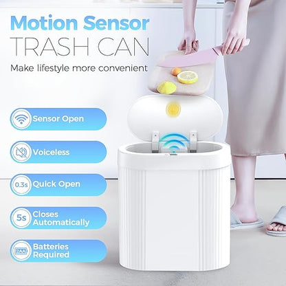 jinligogo 2 Pack 5 Gallon Bathroom Trash Can with Lid, Automatic Motion Sensor White Trash Can, Touchless Slim Waterproof Garbage Bin for Kitchen, Bedroom, Office, and Bathroom - Image 2