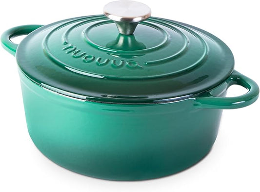 Cast Iron Dutch Oven with Lid – Non-Stick Ovenproof Enamelled Casserole Pot – Sturdy Dutch Oven Cookware – Dark Green, 3.1-Quart, 22cm – by Nuovva by Nuovva