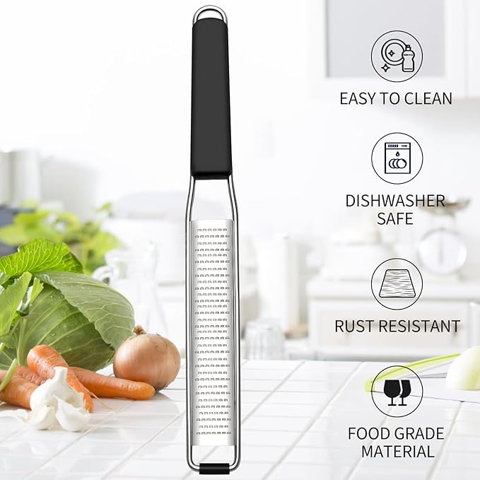 Cambom Lemon & Citrus Zester, Cheese Graters with Stainless Steel Sharp Blade for Parmesan Cheese, Ginger, Garlic, Nutmeg, Chocolate, Vegetables, Fruits, Dishwasher Safe Shredder Fine Blade - Image 5