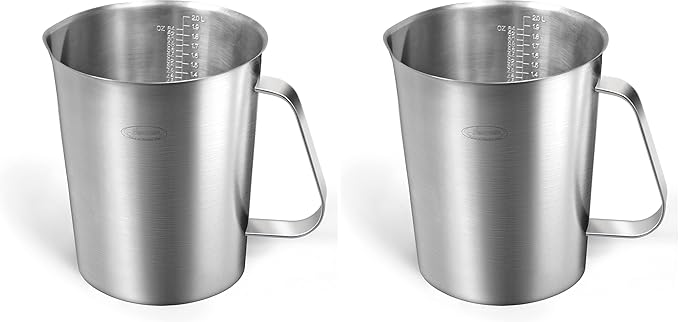 Measuring Cup, [Upgraded, 3 Measurement Scales, Including Cup Scale, ML Scale, Ounce Scale], Newness Stainless Steel Measuring Cup with Marking with Handle, 64 Ounces (2.0 Liter, 8 Cup) (Pack of 2) by Newness