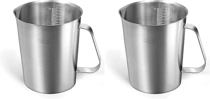 Measuring Cup, [Upgraded, 3 Measurement Scales, Including Cup Scale, ML Scale, Ounce Scale], Newness Stainless Steel Measuring Cup with Marking with Handle, 64 Ounces (2.0 Liter, 8 Cup) (Pack of 2) by Newness
