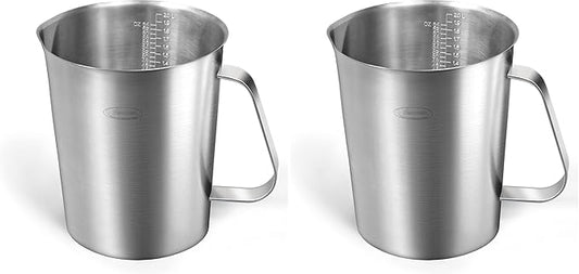 Measuring Cup, [Upgraded, 3 Measurement Scales, Including Cup Scale, ML Scale, Ounce Scale], Newness Stainless Steel Measuring Cup with Marking with Handle, 64 Ounces (2.0 Liter, 8 Cup) (Pack of 2) by Newness
