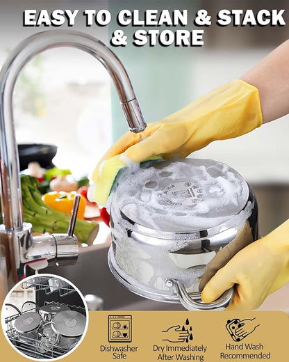Cook N Home 6-Piece Stainless Steel Pots Set, 1.5 & 3 Qt Sauce Pots with Lids, 5.5 Qt Dutch Oven Stockpot, Induction Compatible, Dishwasher & Oven Safe, Riveted Handles - Image 5