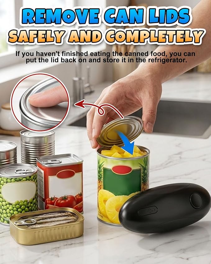 Electric Can Opener, One-Touch Hands Free Can Opener, Side-Cut Can Opener, Safety Smooth Edge, Rechargeable Cordless Can Opener Fits Most Cans, Great for Seniors & Arthritis - Image 7