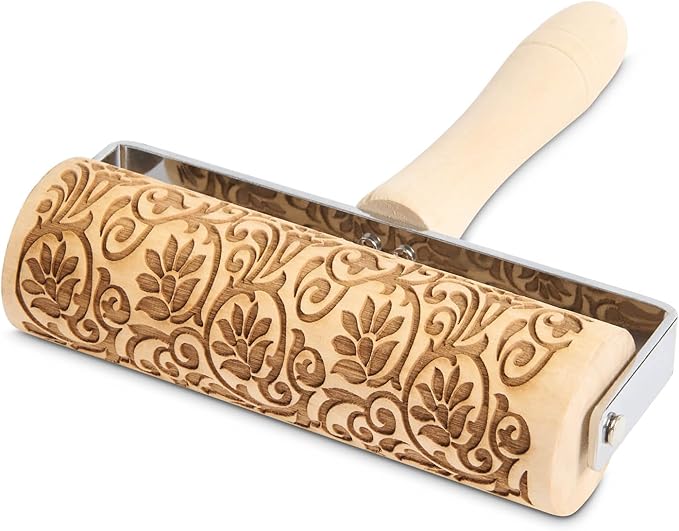 Mrs. Anderson’s Baking Mini Embossing Rolling Pin, Floral Scroll Design, Poplar Wood and Chrome-Plated Iron - Image 4