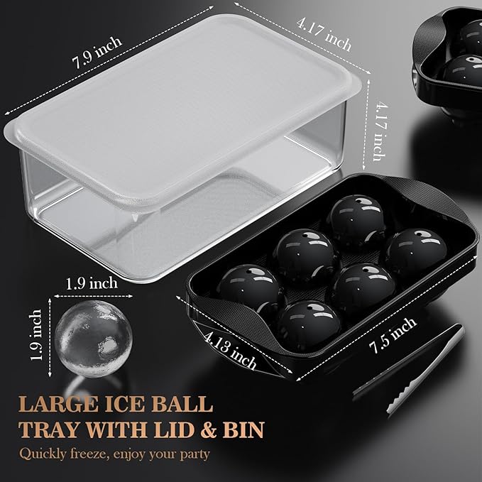 Whiskey Ice Cubes Mold 2 Pack - Round Ice Cube Mold & Ice Ball Maker Set with Storage Bin, Ice Cube Trays with Lid, Tongs for Bourbon & Cocktails, Gifts for Whiskey Lover - Image 5