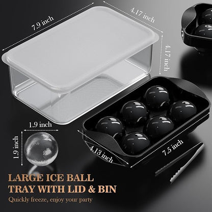 Whiskey Ice Cubes Mold 2 Pack - Round Ice Cube Mold & Ice Ball Maker Set with Storage Bin, Ice Cube Trays with Lid, Tongs for Bourbon & Cocktails, Gifts for Whiskey Lover - Image 5