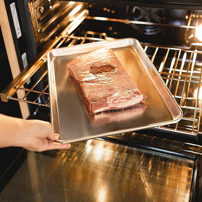 KITCHENATICS Quarter Sheet Baking Pans, 1060 Solid Aluminum Cookie Sheet Set - Oven Safe, Nonstick, Rimmed Cooking Trays, 1/4 Baking Sheets for Oven, Roasting, Baking - 9.6" x 13" IN, Set of 2