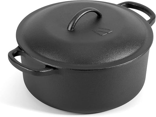 Northriver Casting 6 QT Basics Cast Iron Dutch Oven Pot with Lid and Dual Handles, Oven Safe up to 500°F Large Cooking Pan,Bread Oven