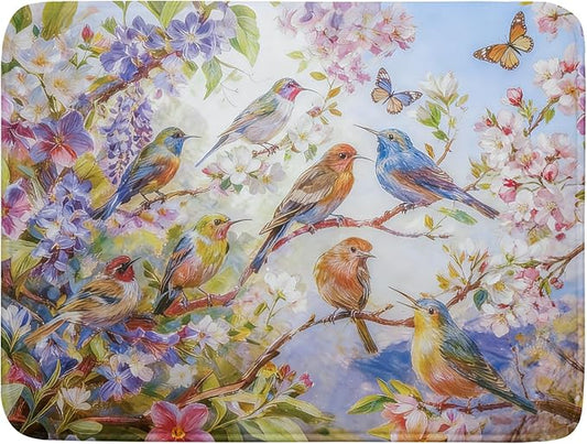Floral Birds Dish Drying Mat Spring Decoration Absorbent Dish Drain Cloth Mat 18 X 24 for Kitchen Coffee Bar by Giwawa