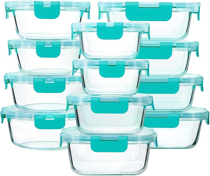 24-Piece Glass Food Storage Containers with Locking Lids,Glass Meal Prep Containers Set - Airtight Lunch Containers, Microwave, Oven, Freezer and Dishwasher,Green by MMCIRCO