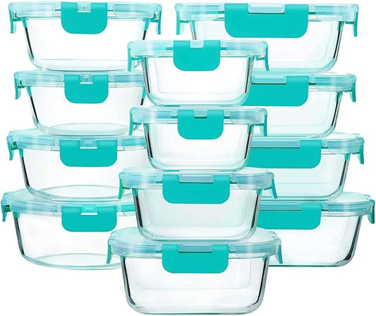 24-Piece Glass Food Storage Containers with Locking Lids,Glass Meal Prep Containers Set - Airtight Lunch Containers, Microwave, Oven, Freezer and Dishwasher,Green by MMCIRCO