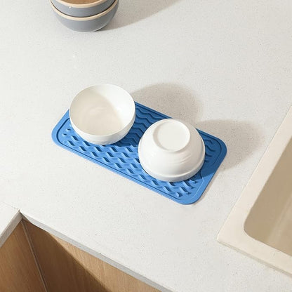 MicoYang Silicone Dish Drying Mat for Multiple Usage,Easy clean,Eco-friendly,Heat-resistant Silicone Mat for Kitchen Counter or Sink,Refrigerator or Drawer Liner Lichen BlueL S 12 inches x 6 inches - Image 8