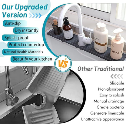 Fast Drying Stone Faucet Mat for Kitchen Sink with Raised Feet, Water Absorbent Diatomite Stone Sink Tray, Faucet Sink Splash Guard, Prevents Moisture Buildup, Durable Protector for Bathroom Counter