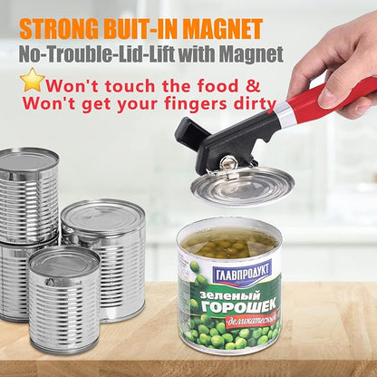 2 in 1 Safety Can Opener Manual Smooth Edge & Bottle Opener, No-Trouble-Lid-Lift Manual Can Opener with Magnet, Large Rubber Handle & Stainless Steel Blade, Side Cut Hand Can Opener for Kitchen (Red) - Image 2