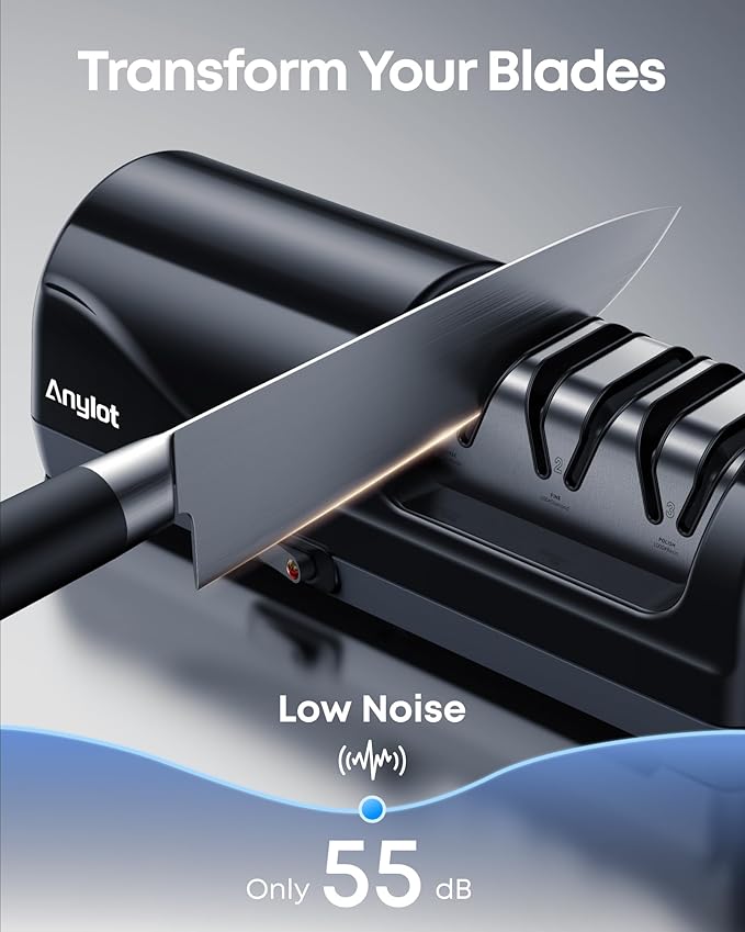 Electric Knife Sharpener for Kitchen, 3-Stage Knife Sharpener Electric with 100% Diamond Abrasives, 20° Precision Angle Guide, Fast & Safe Sharpening for Chef Knives, Home Use & Beginners (Black) - Image 8