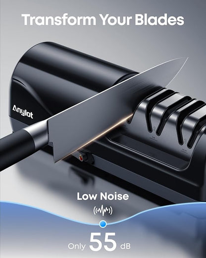 Electric Knife Sharpener for Kitchen, 3-Stage Knife Sharpener Electric with 100% Diamond Abrasives, 20° Precision Angle Guide, Fast & Safe Sharpening for Chef Knives, Home Use & Beginners (Black) - Image 8