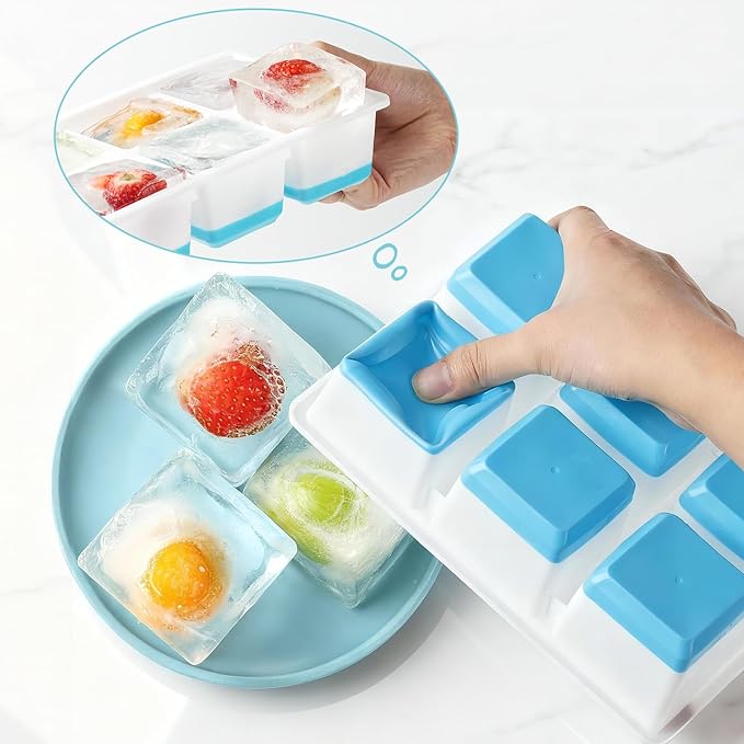 Large Ice Cube Trays 2 Pack, Easy Release 2.4" Super Big Ice Cubes, Stackable Ice Trays for Freezer, Silicone Cocktail, Whiskey Ice Cubes Mold with Lid, Dishwasher Safe - BPA Free - Image 3