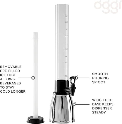 OGGI Beer Tower 88oz - Beverage Dispenser with Spigot & Ice Tube, Margarita Tower, Mimosa Tower, Perfect Drink Dispensers for Parties, Drink Tower, Holds 6 Pints of Beer – Stainless - Image 5
