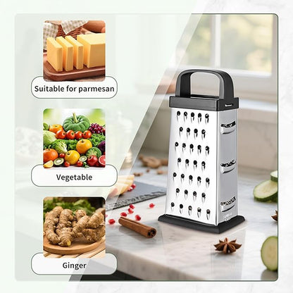 Cheese Grater, 8 IN Size 4-Sided Stainless Steel Grater, Food Shredder for Cheese, Parmesan, Vegetable, Dishwasher Safe, Black - Image 4