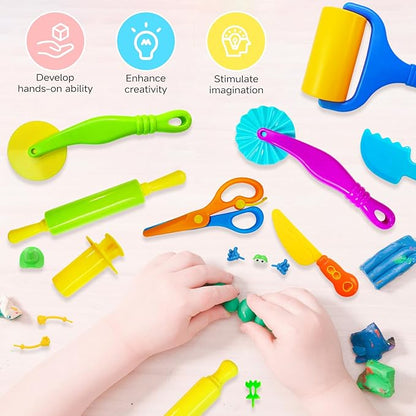 28Pcs Dough and Clay Play Tools Kit for Kids, Modeling Clay Accessories with Animal Cutters, Rolling Pins, Safety Scissors, Dough Extruder & Rollers - Image 6