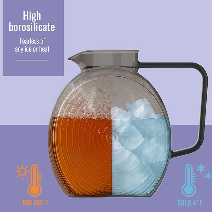 Glass Pitcher With Lid, 2.3 Liter 78 oz Glass Water Pitchers, 0.6 Gallon glass Pitcher With handle and Lids for Fridge, Carafe Jug Jar For Hot/Cold Water Tea Iced Juice Coffee Milk Beverage - Image 5