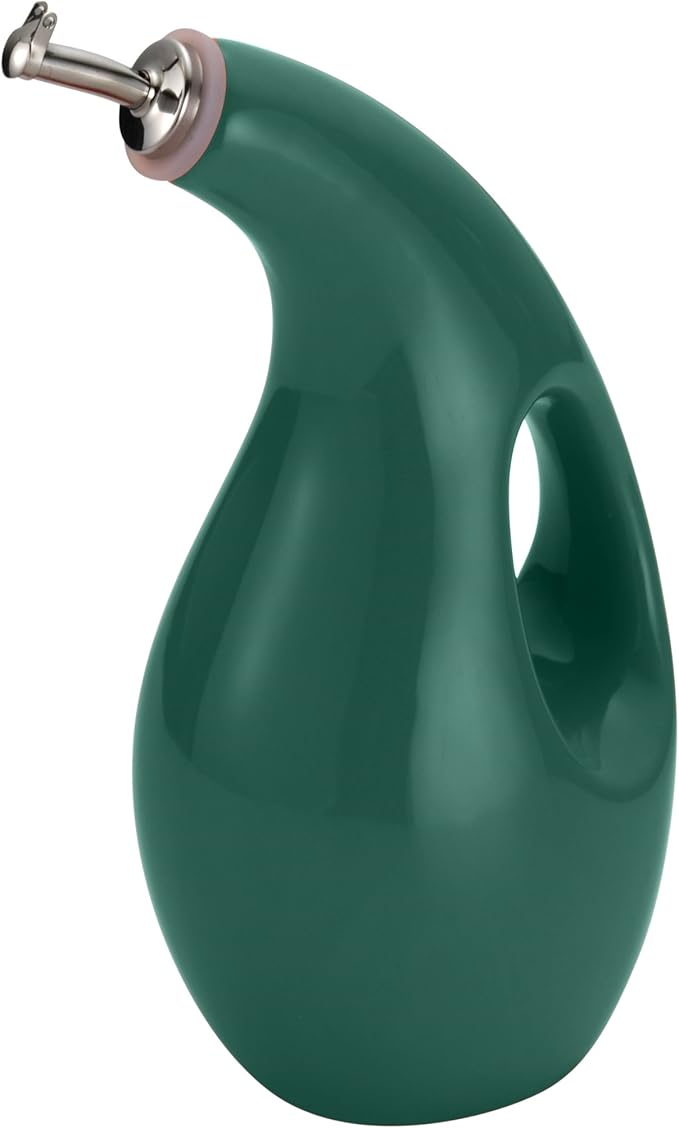 Rachael Ray Solid Glaze Ceramics EVOO Olive Oil Bottle Dispenser with Spout - 24 Ounce, Dark Green - Image 2