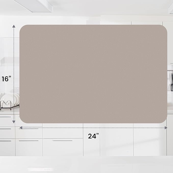 WISELIFE Dish Drying Mat Super Absorbent Drying Mat Large Dish Drying Mats for Kitchen Counter Easy Clean Dish Mat Kitchen Drying Mat16"x 24" Classic Khaki - Image 3