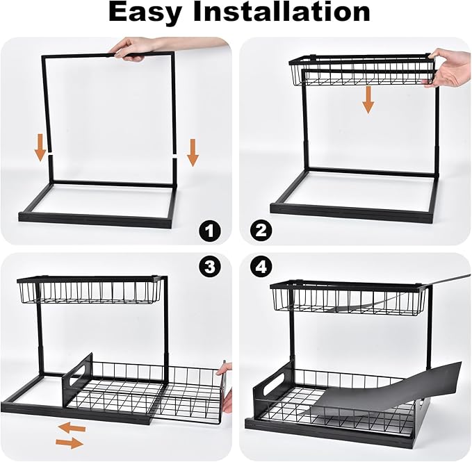REALINN Under Sink Organizer, Pull Out Cabinet Storage 2 Tier Slide Out Sink Shelf, Kitchen Organizers and Storage, Black, 1 Pack - Image 7