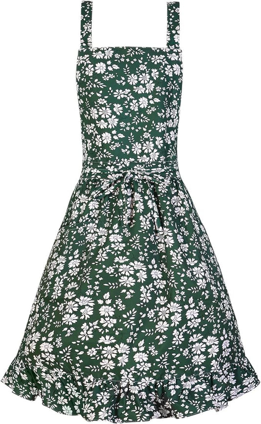 Pinknoke Vintage Pinafore Apron Dress for Women with Pockets Cute Floral Chef Aprons for Kitchen Cooking Baking Gardening by Pinknoke