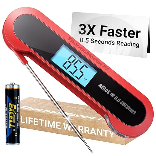 Professional 3X Faster 0.5sec Instant Read Meat Thermometer Digital, High Accuracy ±0.5°F, IP67 Waterproof, Auto Wake/Sleep & Rotate Display, NSF & NIST Certified, Backlight Fry Oil Candy Thermometer by ThermoMaven