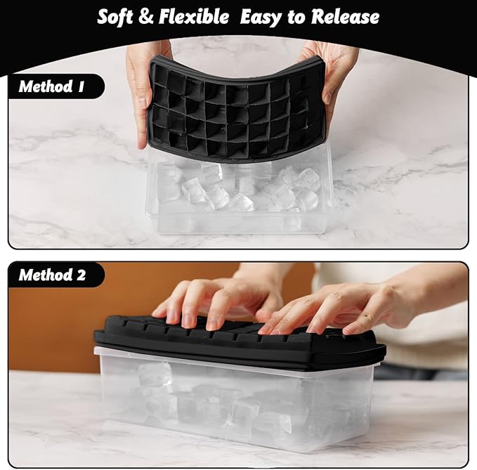 Silicone Ice Cube Tray with Leak-Proof Lid & Storage Bin for Freezer – BPA-Free 36-Piece Nugget Ice Molds, Spill-Resistant Cover & Ice Scoop Container Cover - Image 3