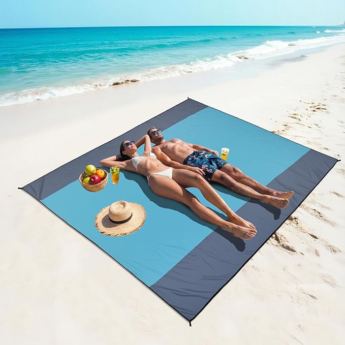 WIWIGO Beach Blanket Waterproof Sandproof Beach Mat 79" X 83"/10'x9'for 2-8 Adults Quick Drying Outdoor Picnic Mat Beach Accessories for Travel, Camping, Hiking - Image 6