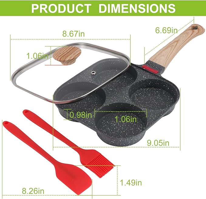 4-Cup Egg Pan, Premium Egg Pans Nonstick, Omelette Pan with Lid , Healthy Egg Frying Pan for Breakfast, Egg Sandwich, Hamburger, Pancake, Egg Skillet Suitable for Gas Stove & Induction Cookware - Image 2