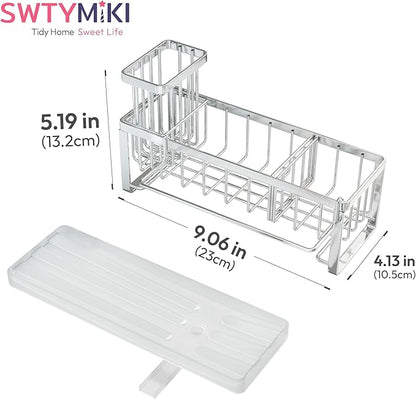 SWTYMIKI Sponge Holder for Kitchen Sink - Sink Caddy with Brush Holder Self-draining Sponge Caddy Organizer with Divider Stainless Steel Kitchen Accessories Storage for Countertop, Silver - Image 7