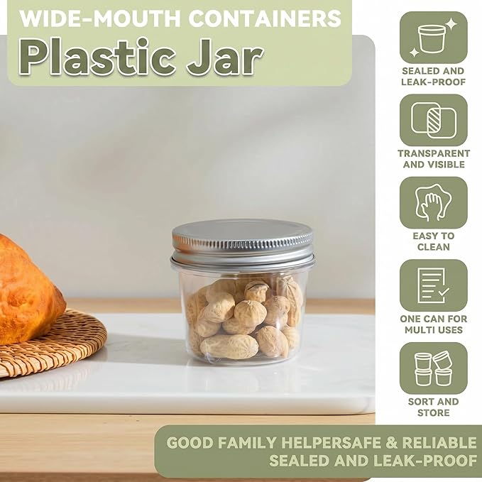 novelinks 4 oz Small Plastic Jars with Lids, 40 Pack Mini Plastic Mason Jars with Lids 4oz, Craft Storage Containers & Canning Jars & Small Spice Jars for Kitchen Organization (40 Pack,Silver) - Image 3