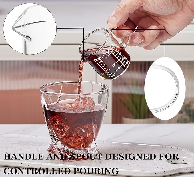 Ackers Etching Scale Measuring Glass -[Insulated handle | V-Shaped Spout]-Made of High Borosilicate Glass Measuring for Kitchen or Restaurant, Easy to Read, 60 ML (2 Oz) 丨(2 Pack) - Image 4