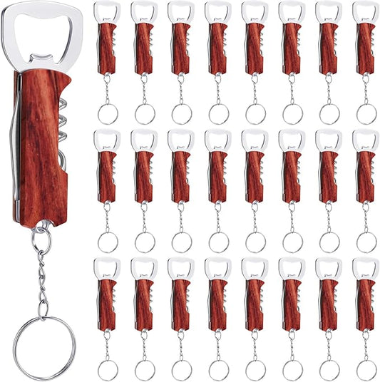 Ziliny 24 Pcs Bottle Opener Keychain Bulk Wine Bottle Beer Opener Keychain 3.27" Stainless Steel Corkscrew Waiter Corkscrew Wine Keyring Gifts for Christmas Bar Party Wedding Home (Redwood Color)