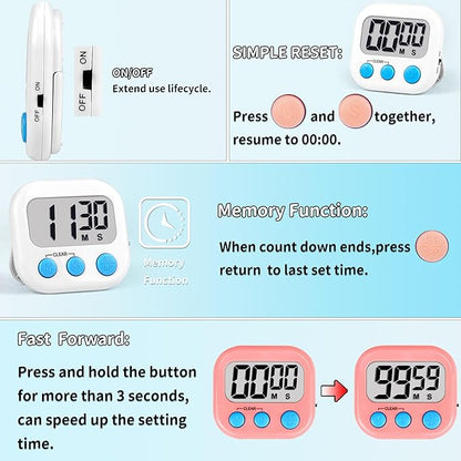 Timer for Kids Teachers Digital Kitchen Timers for Cooking Large Magnetic Classroom Timer 12Pack-White Pink