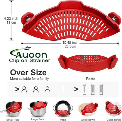 Large AUOON Clip on Strainer for All Pots and Pans - Oversized Silicone Pot Strainer Family-Style Design Pasta Strainer Kitchen Colander for Spaghetti and Noodles | Dishwasher Safe - Image 3