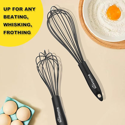 NileHome Silicone Whisk Set 8" 10" Kitchen Whisk Kitchen Wisk Wire Whisks for Cooking, Whisking, Blending, Beating, Stirring-Black - Image 7