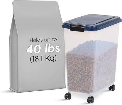 IRIS USA Airtight Dog Food Storage Container, Up to 40 lbs, Attachable Wheels, For Dog Cat Bird and Other Pet Food Storage Bin, Keep Fresh, Translucent Body, Easy Mobility, Navy - Image 2