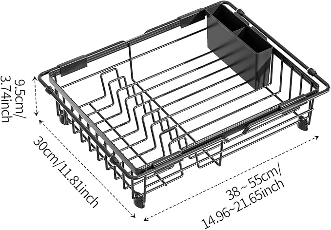 Expandable in Sink Dish Drying Rack - Adjustable Capacity Over The Sink Dish Drainer Drying Rack with Utensil Holder for Kitchen Counter, Drying Rack for Small Space,14.37“-21.06”L x 11.81“W x 3.74”D - Image 2