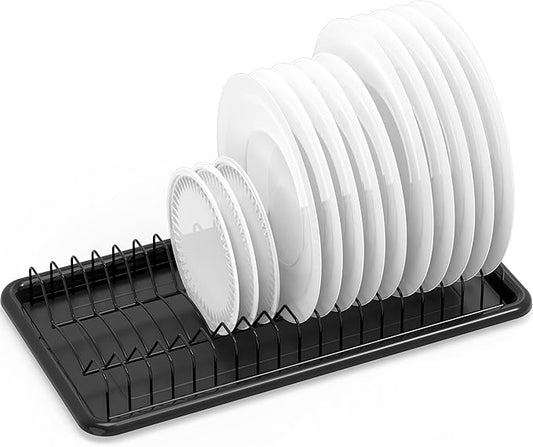 Simple Houseware Plate Drying Rack with Drainboard, Black